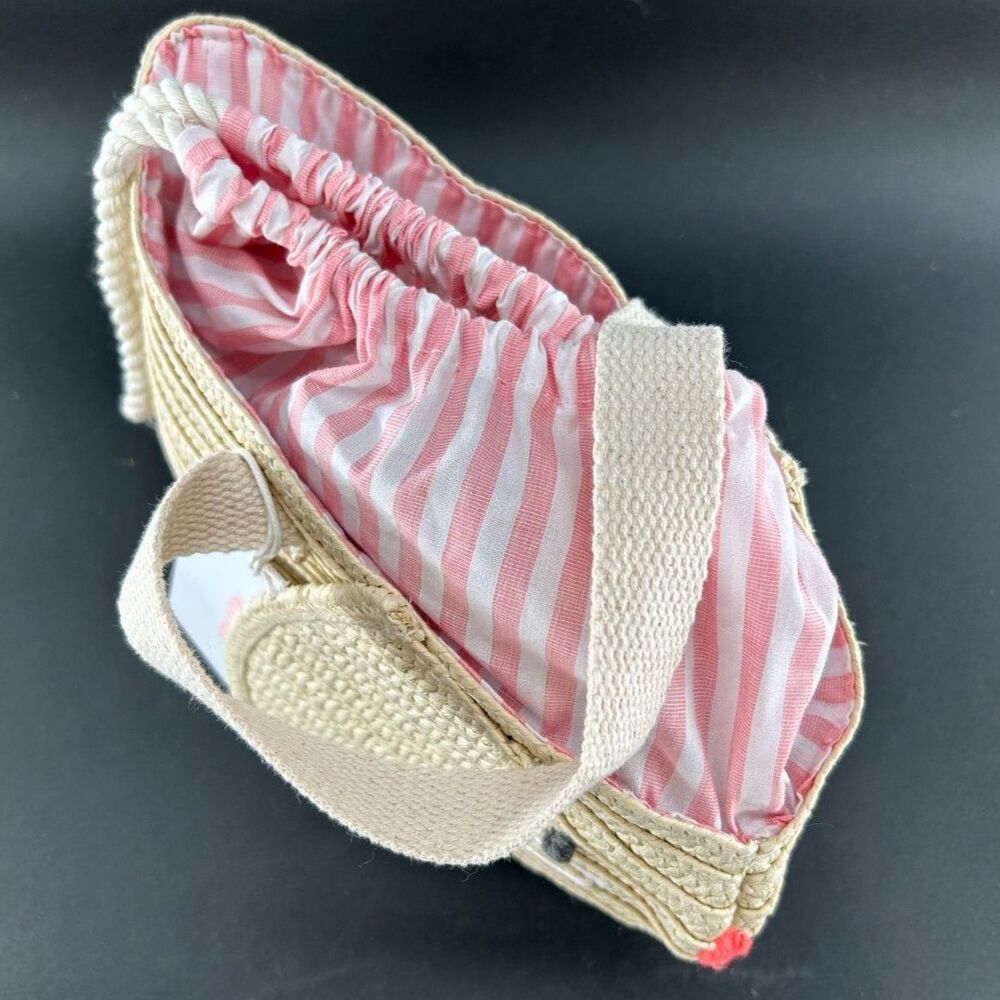 MeriMeri Straw Bunny Purse Cotton Lining Draw Sting Closure12"L x 6.5"H x 5"W - Picture 10 of 10